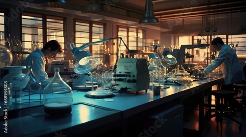 A scientist in a laboratory conducts experiments