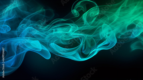 Blue and green cloud of smoke of black isolated background