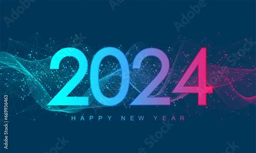 Christmas poster template 2024 in the style of new digits electronic technology. New year, merry christmas 2024 congratulations card in cyber computer design. Tech digital banner or header 2024 year photo