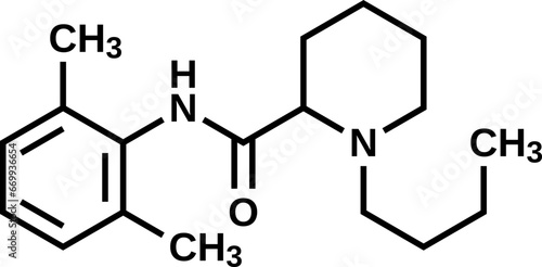 Bupivacaine structural formula, vector illustration