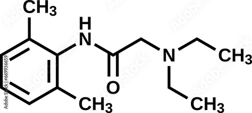 Lidocaine structural formula, vector illustration