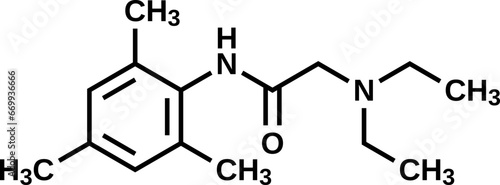 Trimecainum structural formula, vector illustration