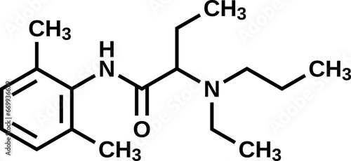 Etidocaine structural formula, vector illustration 