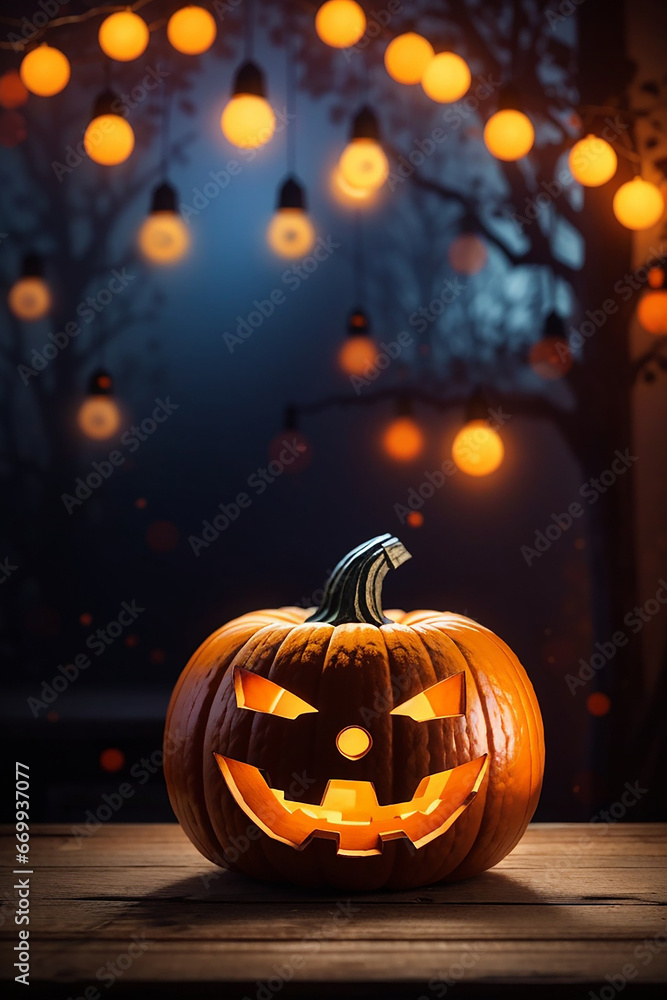 Fototapeta premium halloween blured background empty table 