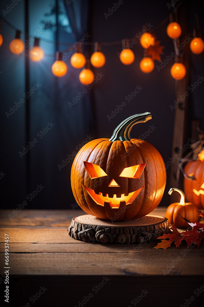 Fototapeta premium halloween blured background empty table 
