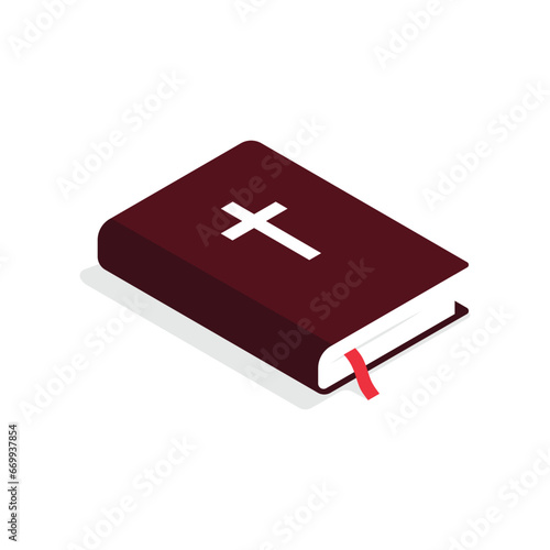 Vector illustration in isometric style. Holy book bible, top view