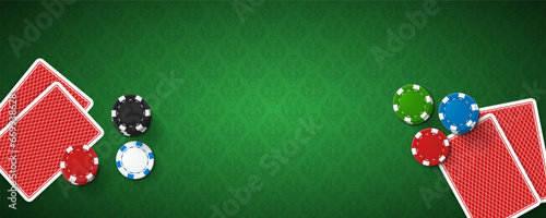 Poker table with cards and chips. Vector illustration.