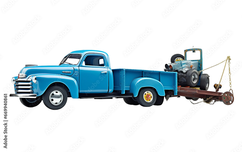 Blue Tow Truck with Car on Transparent Background