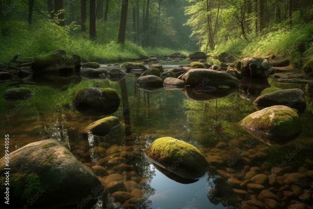 Stones, water, forest. Generative AI Stones, water, forest. Generative AI