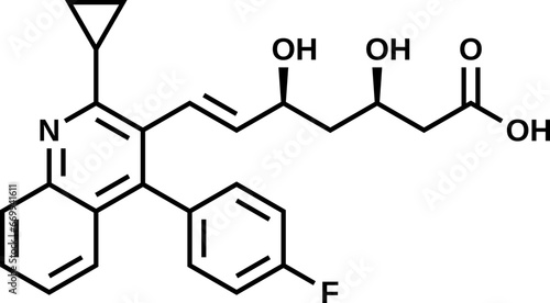 Pitavastatin structural formula, vector illustration