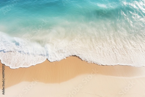 An abstract sandy beach, light blue waves—a breathtaking summer vacation background concept banner, ideal for showcasing the natural beauty of the outdoors. Created with generative AI tools