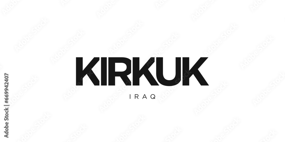 Kirkuk in the Iraq emblem. The design features a geometric style, vector illustration with bold typography in a modern font. The graphic slogan lettering. Kirkuk in the Iraq emblem. The design features a geometric style, vector illustration with bold typography in a modern font. The graphic slogan lettering.
