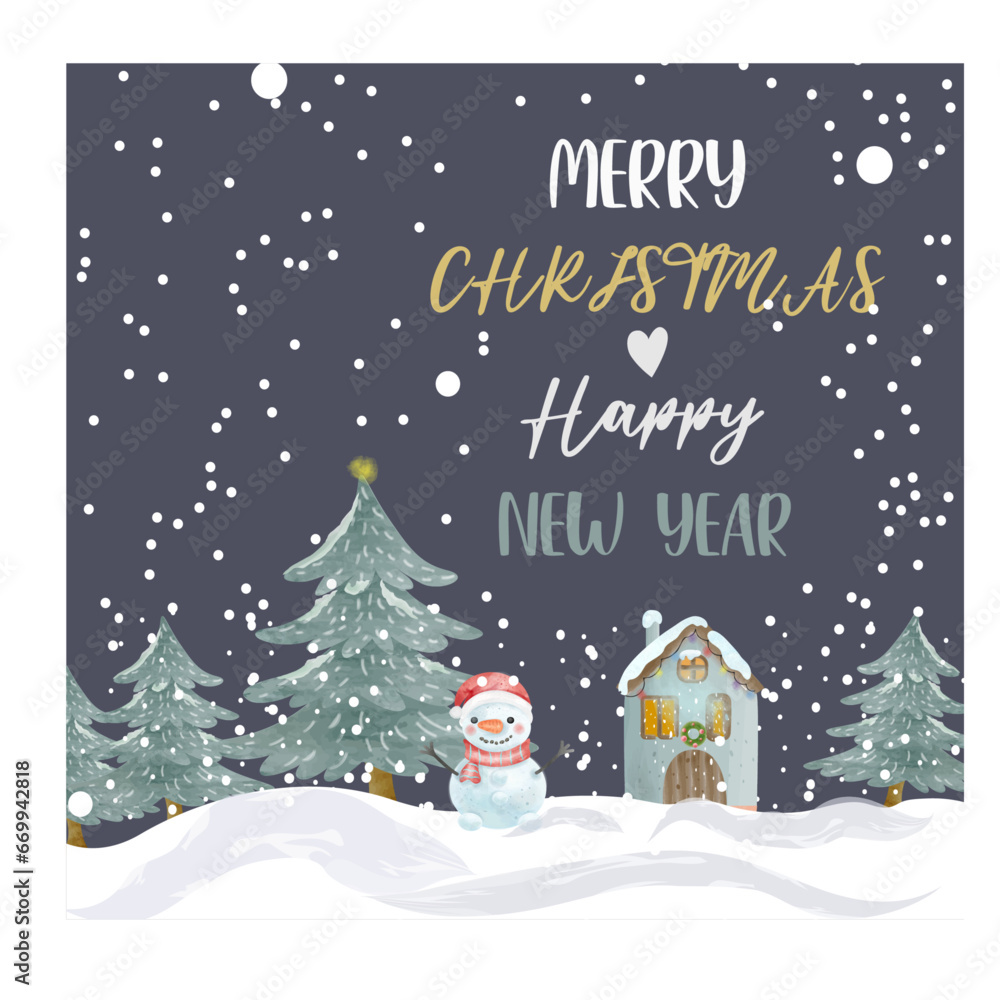 New Year card Happy New Year and Merry Christmas