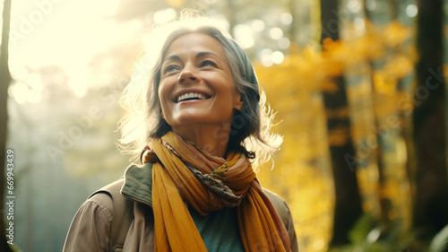 Mature woman enjoying a weekend hiking trip