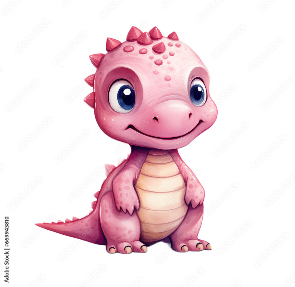 Watercolor pink dragon. Generative AI, png image.