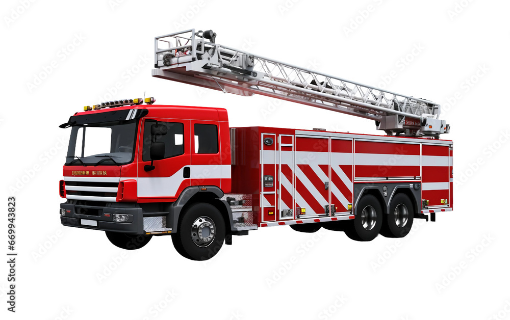 Firetruck with Ladder on Transparent Background