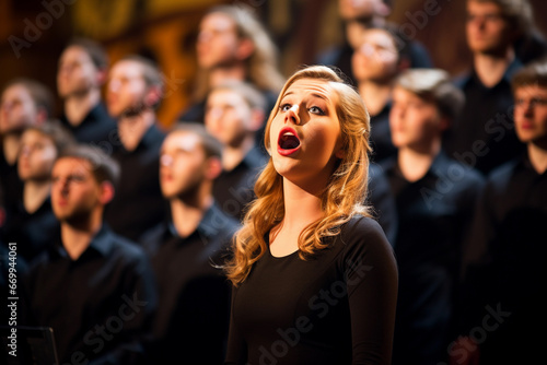 Women sing in a choir.