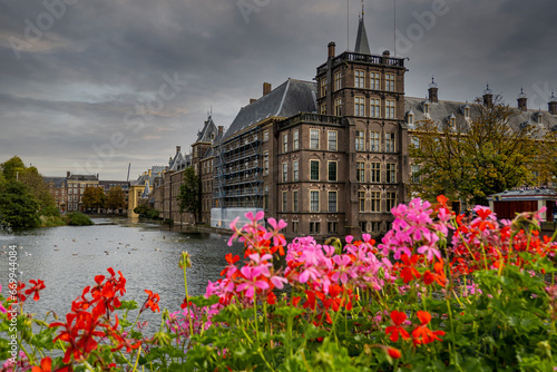 Binnenhof Palace in The Hague beside the Hohvijfer canal. Netherlands - Dutch Parliament buildings.
