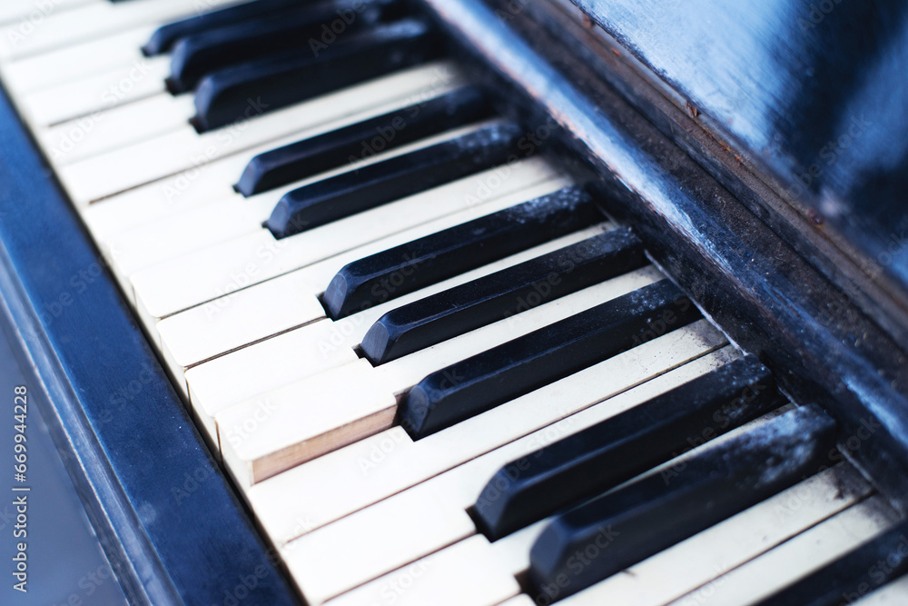 custom made wallpaper toronto digitalBlack and white keys of an old piano close-up, soft selective focus. Old retro musical keyboard instrument