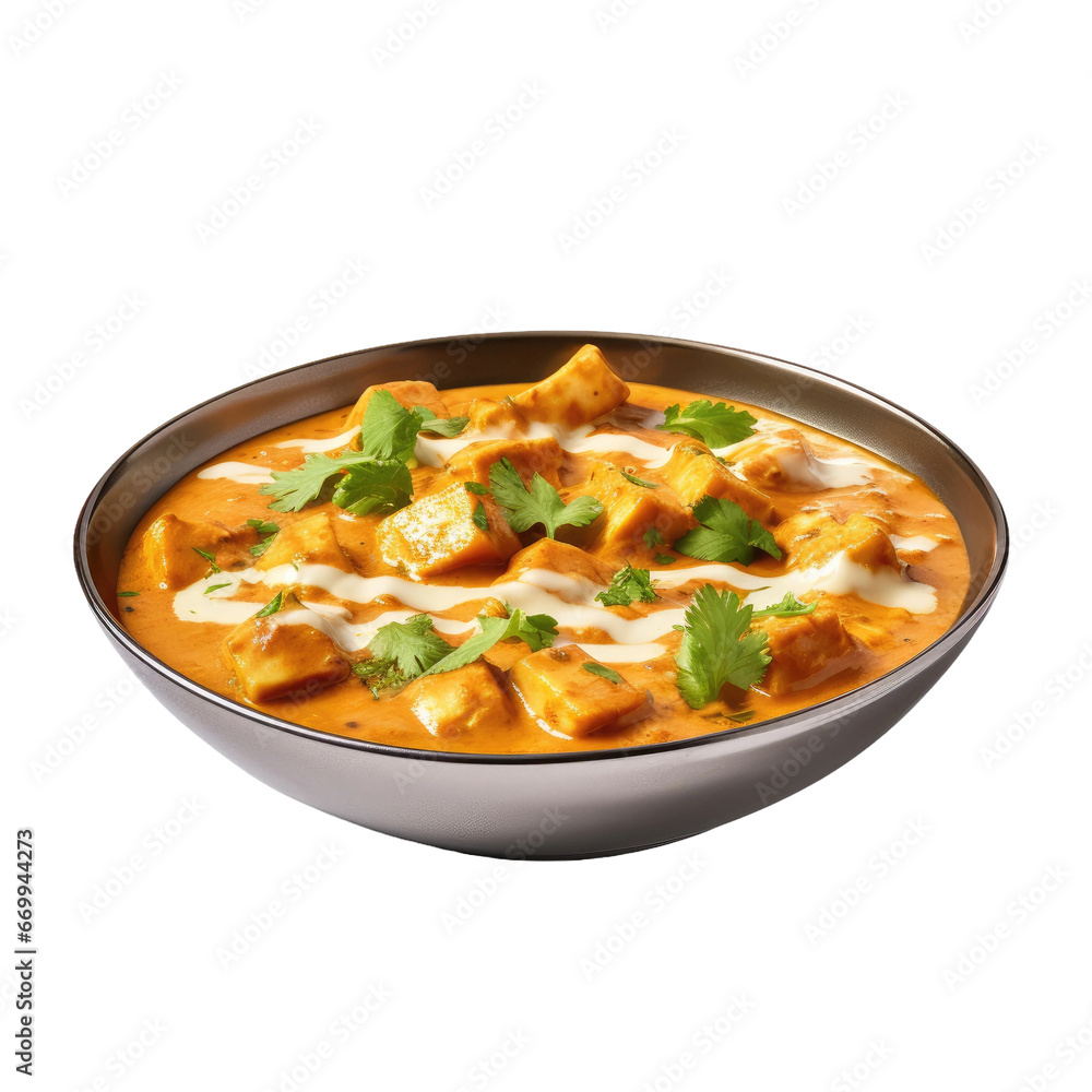 Delicious Shahi Paneer, on transparent background.