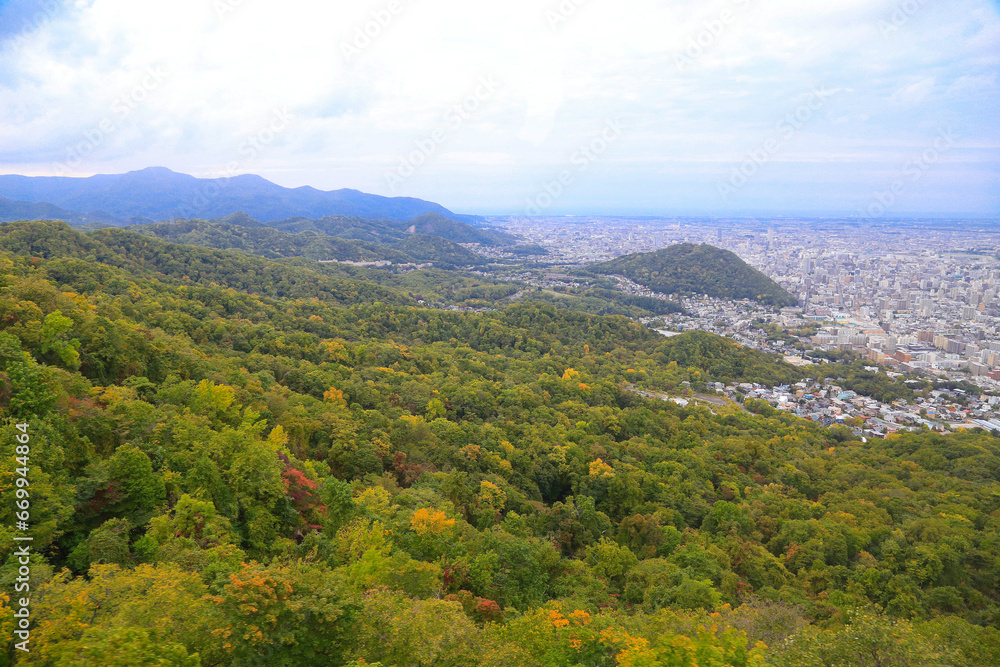 View sapporo city form Mt.Moiwa in autumn, Hokkaido, Japan.