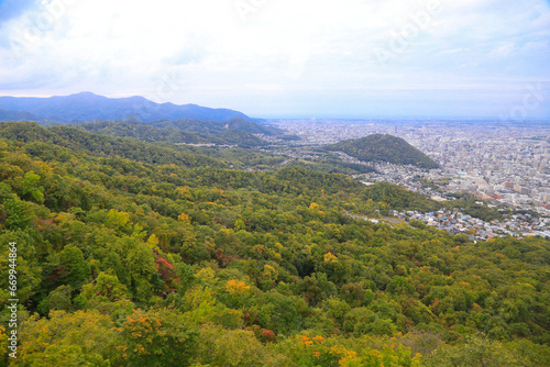 View sapporo city form Mt.Moiwa in autumn, Hokkaido, Japan.
