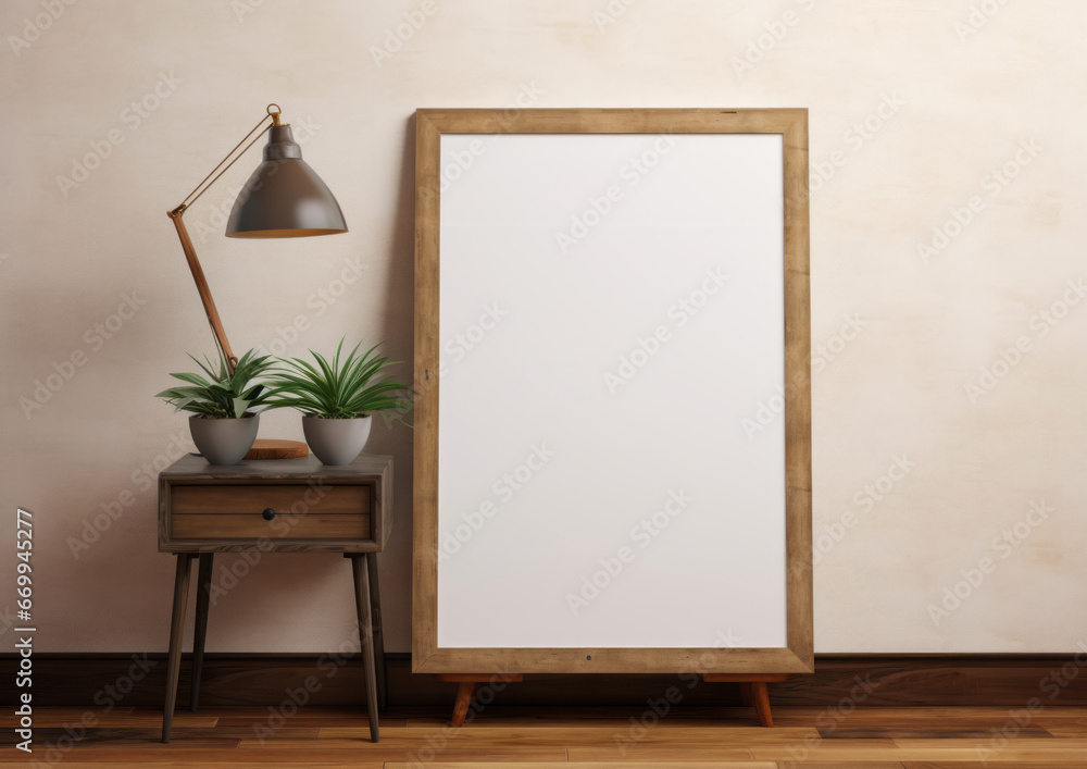 Wall art empty picture frame mockup on wooden desk, wall, table. Vase with olive branches, cactus. Elegant working space, home office concept. Wall art empty picture frame mockup on wooden desk, wall, table. Vase with olive branches, cactus. Elegant working space, home office concept.