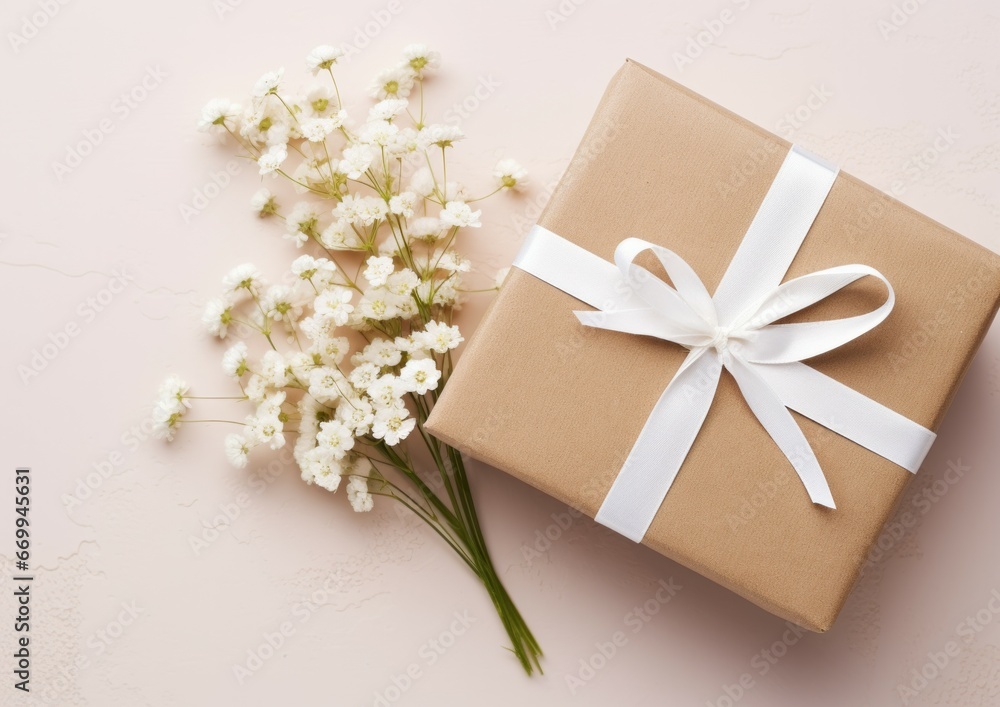 Top view concept photo of woman's day composition gift boxes with bows ribbon flowers on isolated pastel background with copyspace for text Top view concept photo of woman's day composition gift boxes with bows ribbon flowers on isolated pastel background with copyspace for text