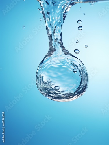 Crystal clear water drop on blue background AI