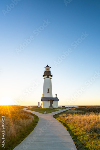 Sunset at Yaquina Head Lighthouse  Newport  Oregon USA