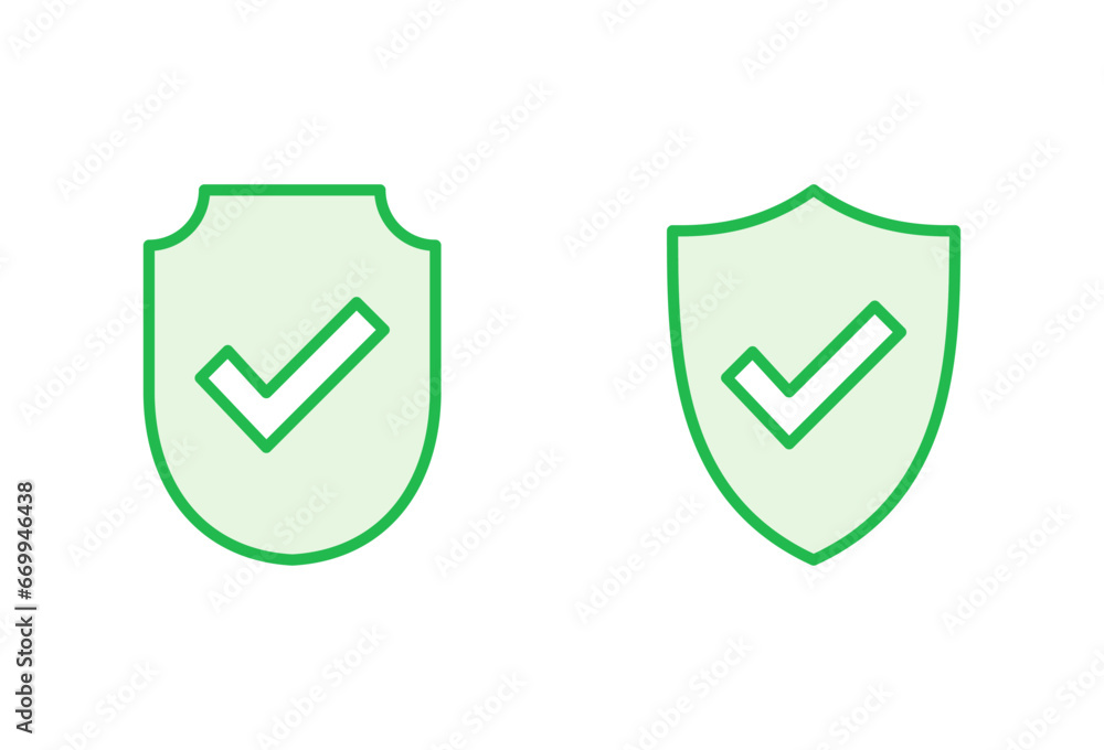 Shield check mark icon set. Protection approve sign. Safe icon vector Shield check mark icon set. Protection approve sign. Safe icon vector