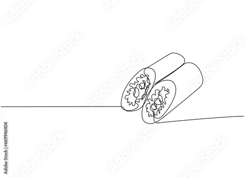 Sushi roll, Ehomaki, Sushi Summer Rolls one line art. Continuous line drawing of sushi, japanese, food, roll, culture, tasty, restaurant, japan, asian, sea, menu