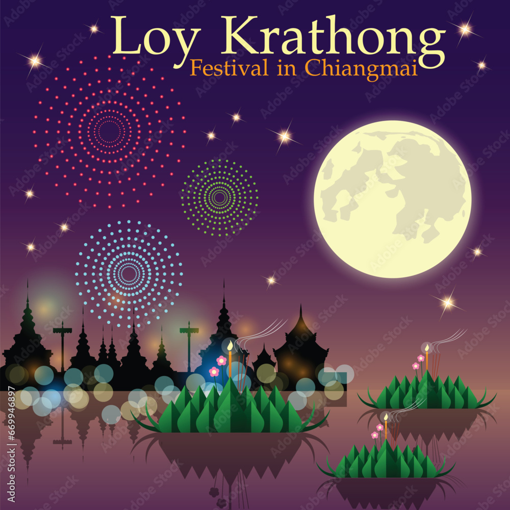 Fototapeta premium Abstract of Loy Krathong Festival banner design with Typography of
