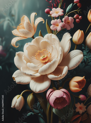 illustrazioni con risorse grafiche a tema floreale, sfondo con delicati fiori e inflorescenze photo