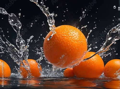 Freeze motion of berries in water splash. Isolated on Black Background, Oranges