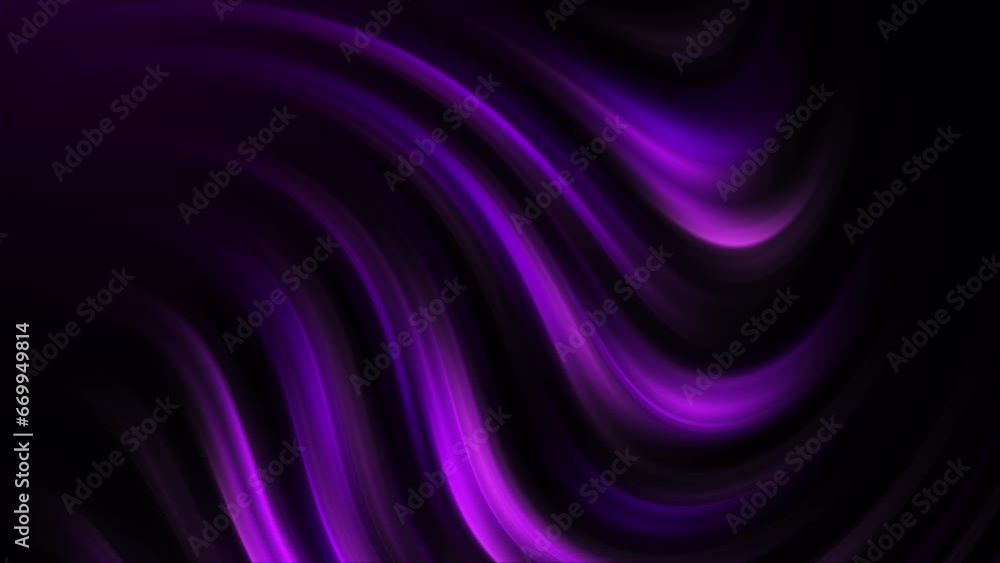 Glowing curved purple stream on dark background. Copy space. Abstract fluid looping animation. Glowing curved purple stream on dark background. Copy space. Abstract fluid looping animation.