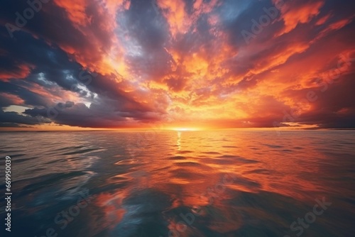Beautiful sunset reflection on the sea. Generative AI © Percival