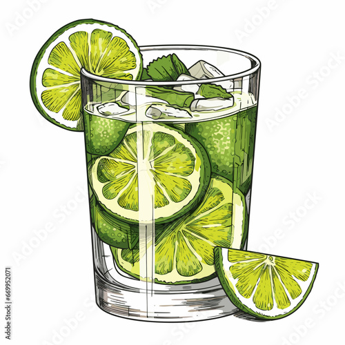 Caipirihna cocktail hand-drawn comic illustration. Caipirihna. Vector doodle style cartoon illustration