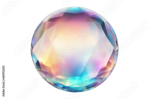 3d crystal glass bubble with refraction and holographic effect isolated on transparent or white background photo