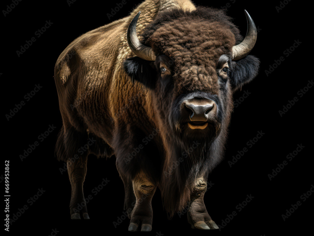 Bison Studio Shot Isolated on Clear Black Background, Generative AI Bison Studio Shot Isolated on Clear Black Background, Generative AI