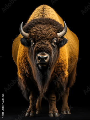 Bison Studio Shot Isolated on Clear Black Background, Generative AI