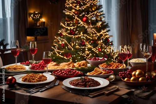 christmas table with christmas decorations