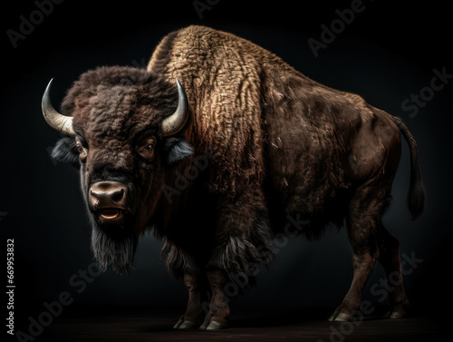 Bison Studio Shot Isolated on Clear Black Background, Generative AI