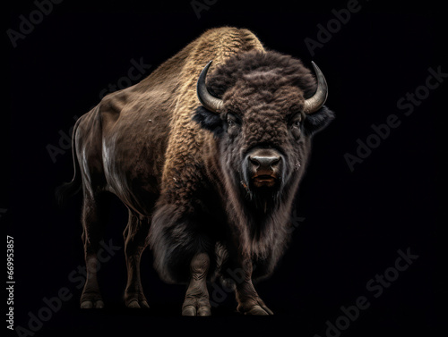 Bison Studio Shot Isolated on Clear Black Background, Generative AI