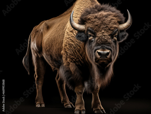 Bison Studio Shot Isolated on Clear Black Background, Generative AI