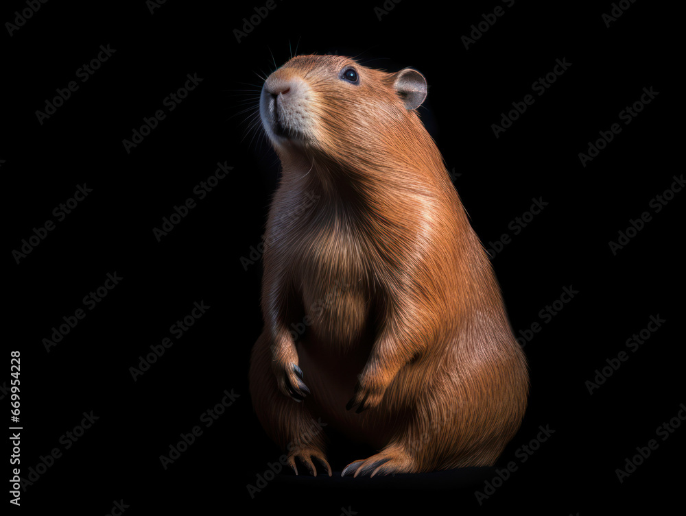 Capybara Studio Shot Isolated on Clear Black Background, Generative AI Capybara Studio Shot Isolated on Clear Black Background, Generative AI