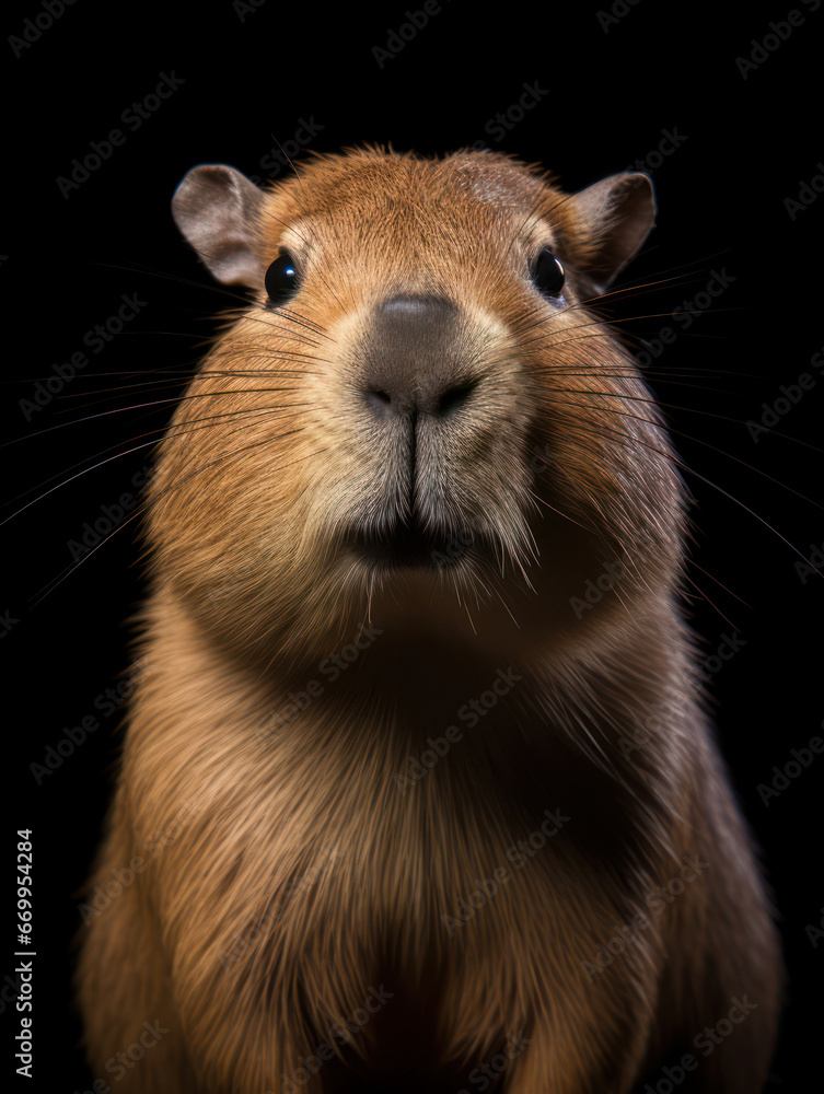 Capybara Studio Shot Isolated on Clear Black Background, Generative AI Capybara Studio Shot Isolated on Clear Black Background, Generative AI