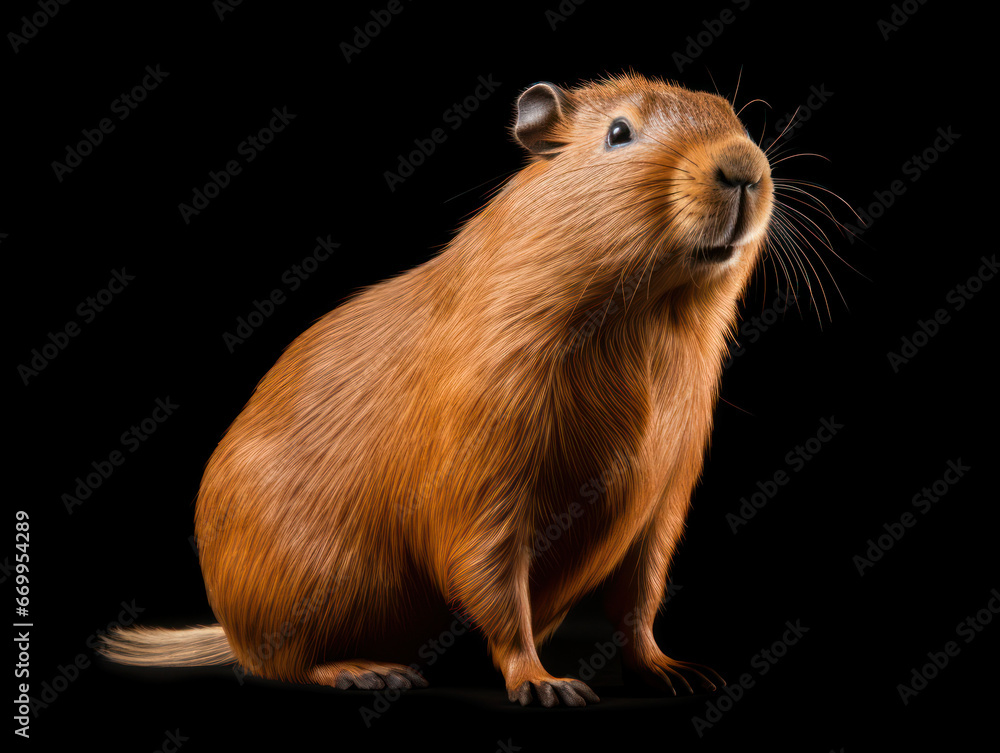 Capybara Studio Shot Isolated on Clear Black Background, Generative AI Capybara Studio Shot Isolated on Clear Black Background, Generative AI