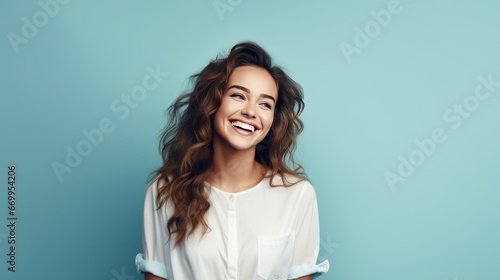 Smiling female face, young businesswoman with confidence, woman with copy space