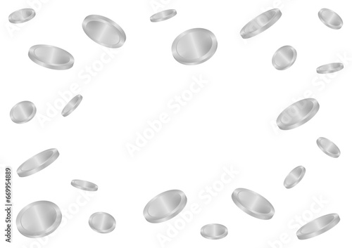 Silver Coins Falling or Flying. Silver Coin Background. Rich and Wealth Concept. Vector Illustration. 